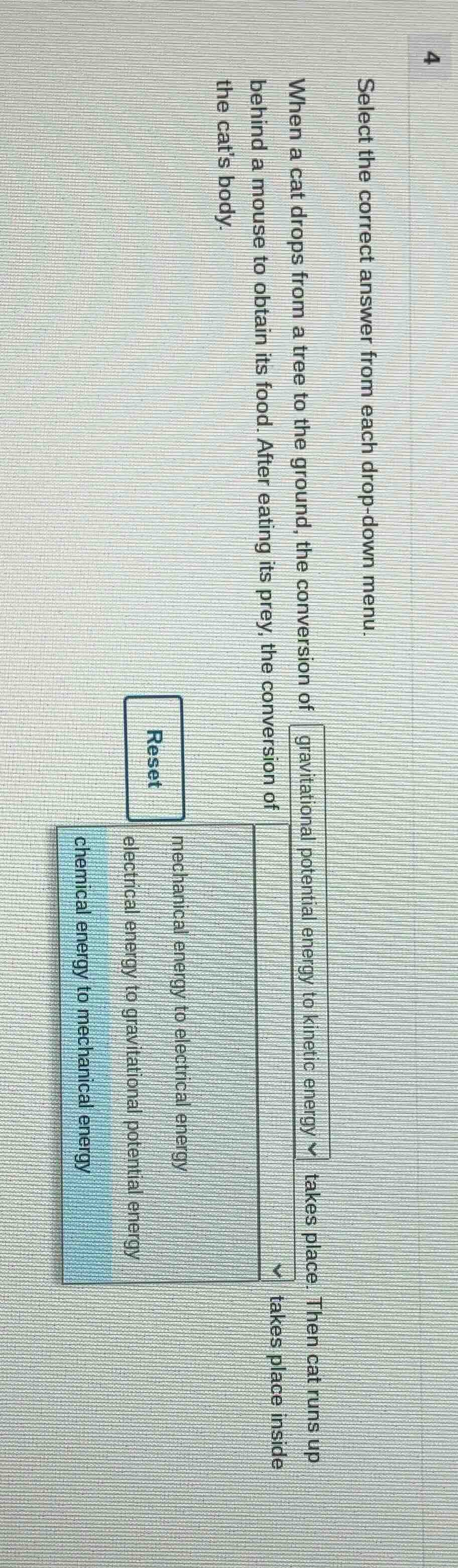select the correct answer from each drop - down menu. when a cat drops …