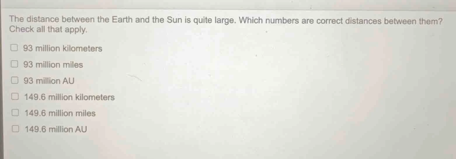 the distance between the earth and the sun is quite large. which number…