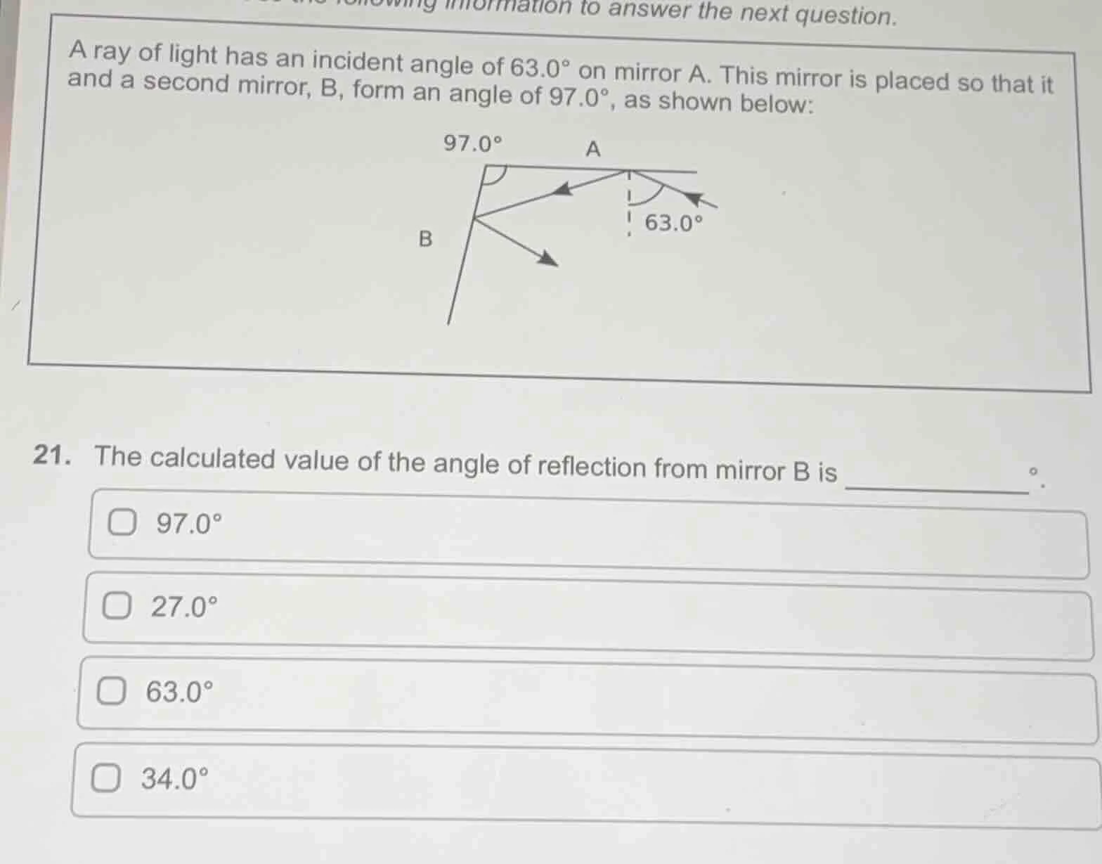 use the following information to answer the next question. a ray of lig…