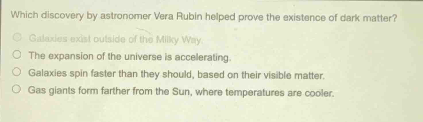 which discovery by astronomer vera rubin helped prove the existence of …