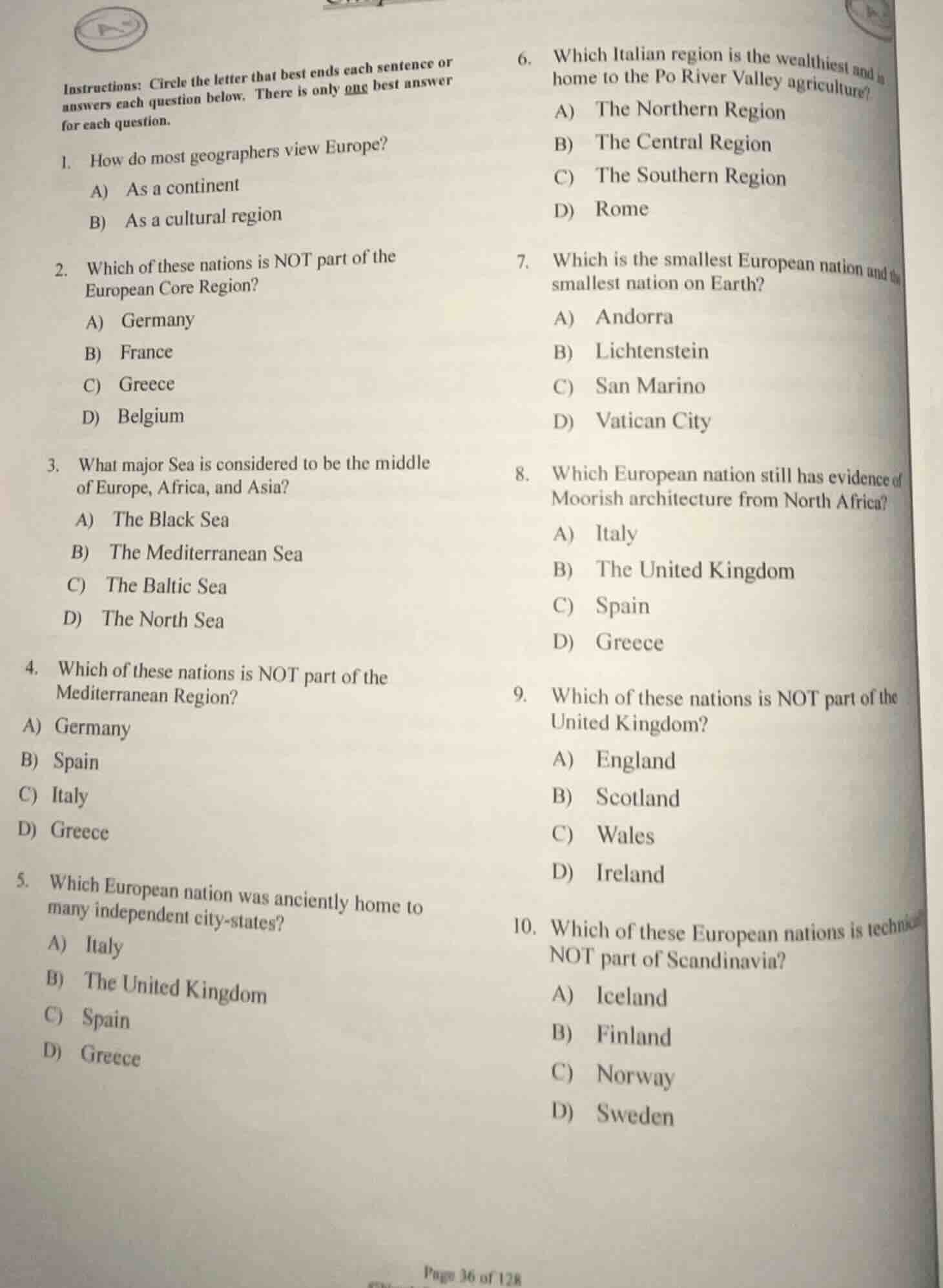 instructions: circle the letter that best ends each sentence or answers…