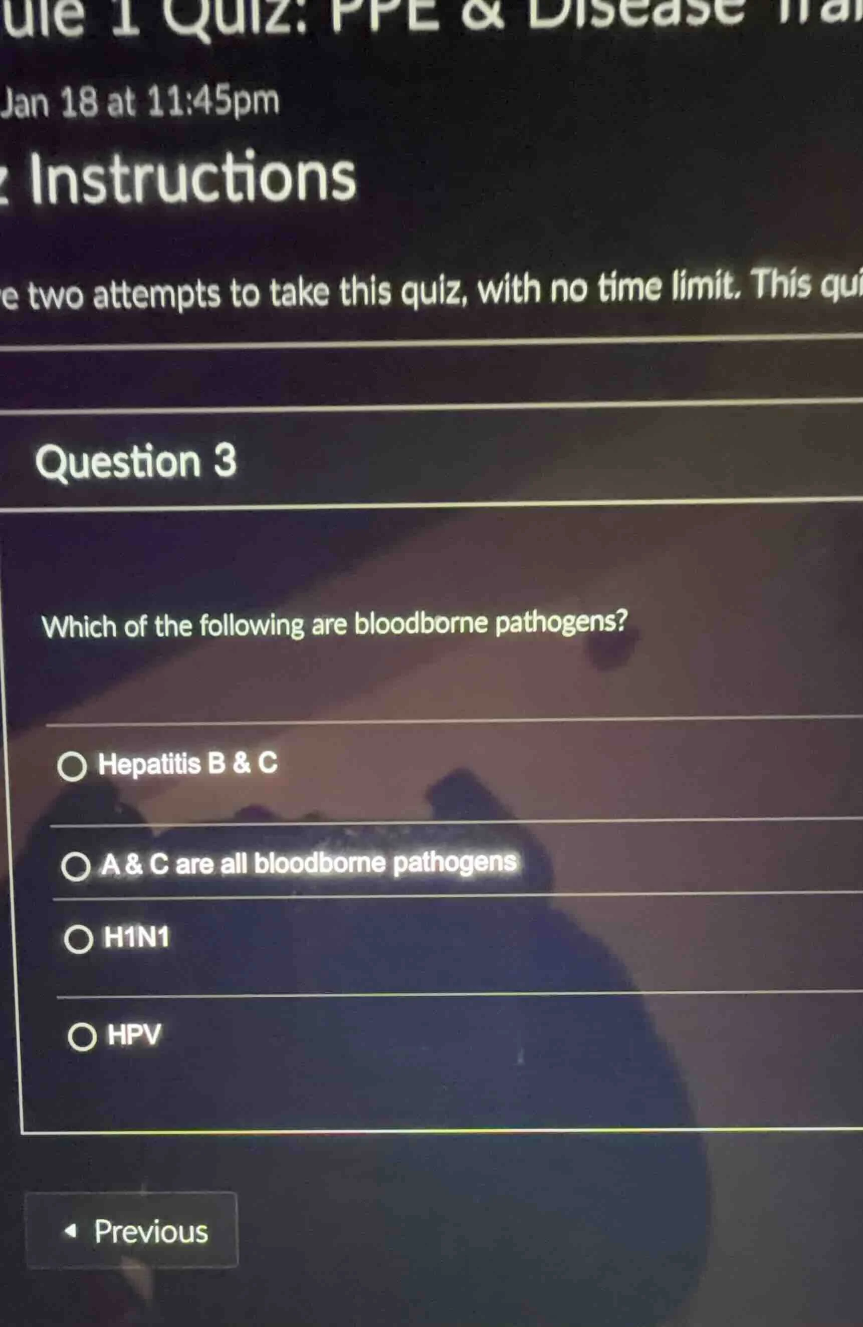 ule 1 quiz: ppe & disease tran jan 18 at 11:45pm instructions e two att…