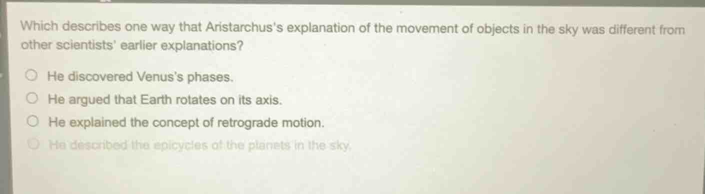 which describes one way that aristarchuss explanation of the movement o…