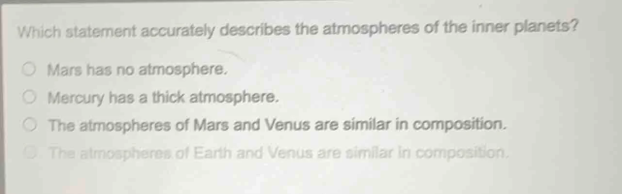 which statement accurately describes the atmospheres of the inner plane…