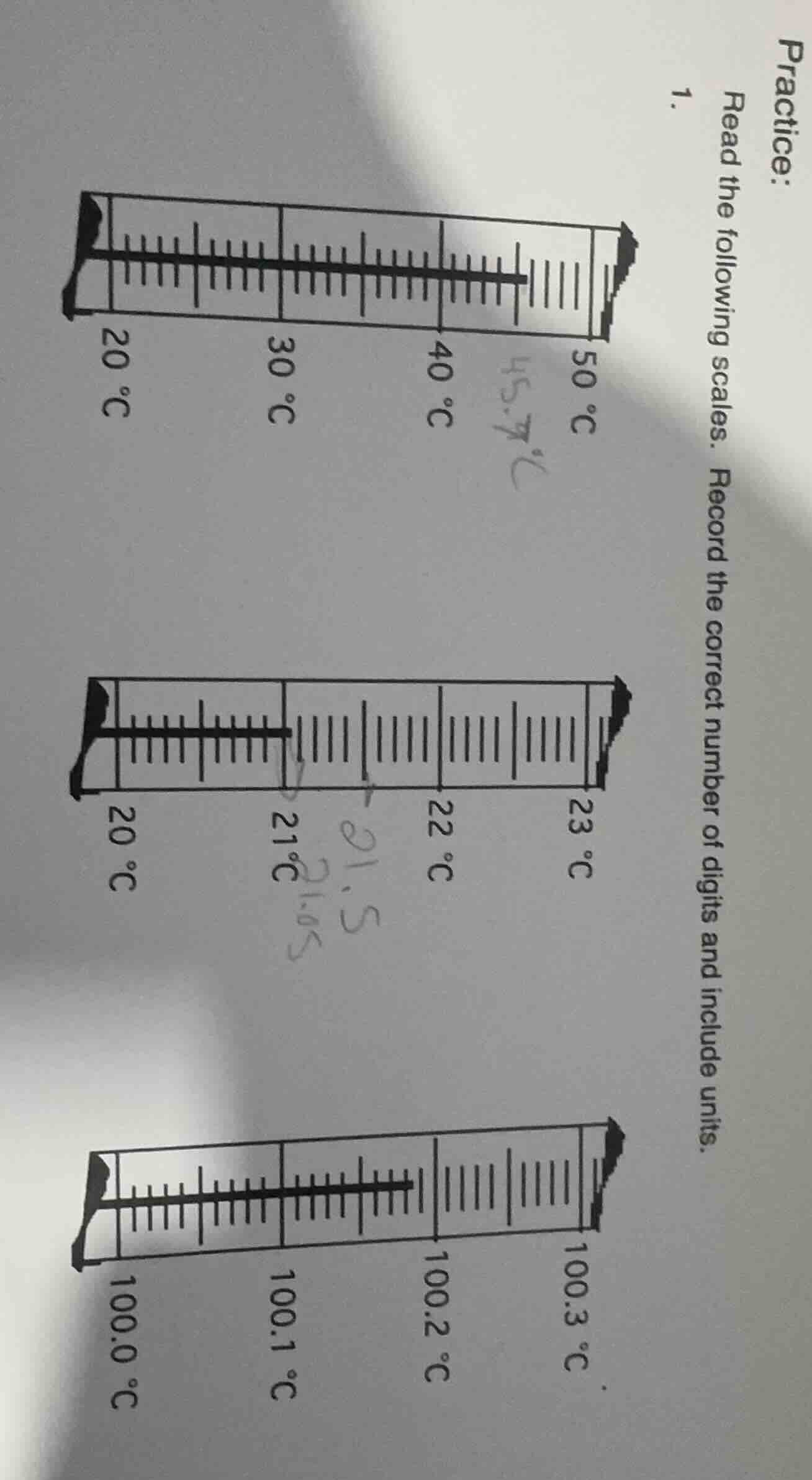 practice: 1. read the following scales. record the correct number of di…