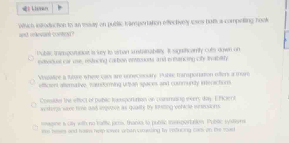 which introduction to an essay on public transportation effectively use…