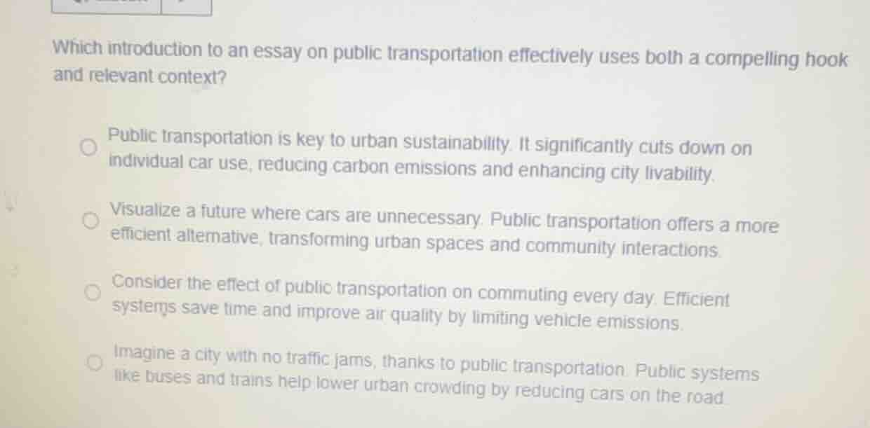which introduction to an essay on public transportation effectively use…
