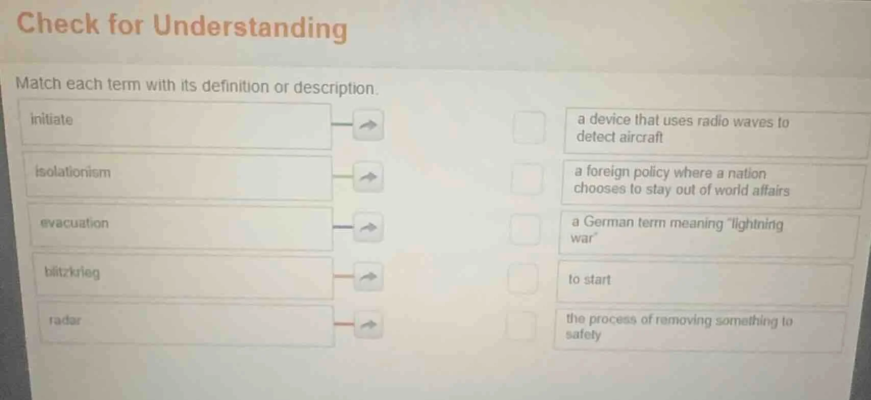 check for understanding match each term with its definition or descript…
