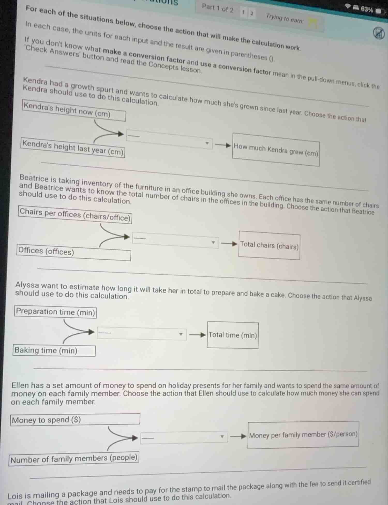 for each of the situations below, choose the action that will make the …