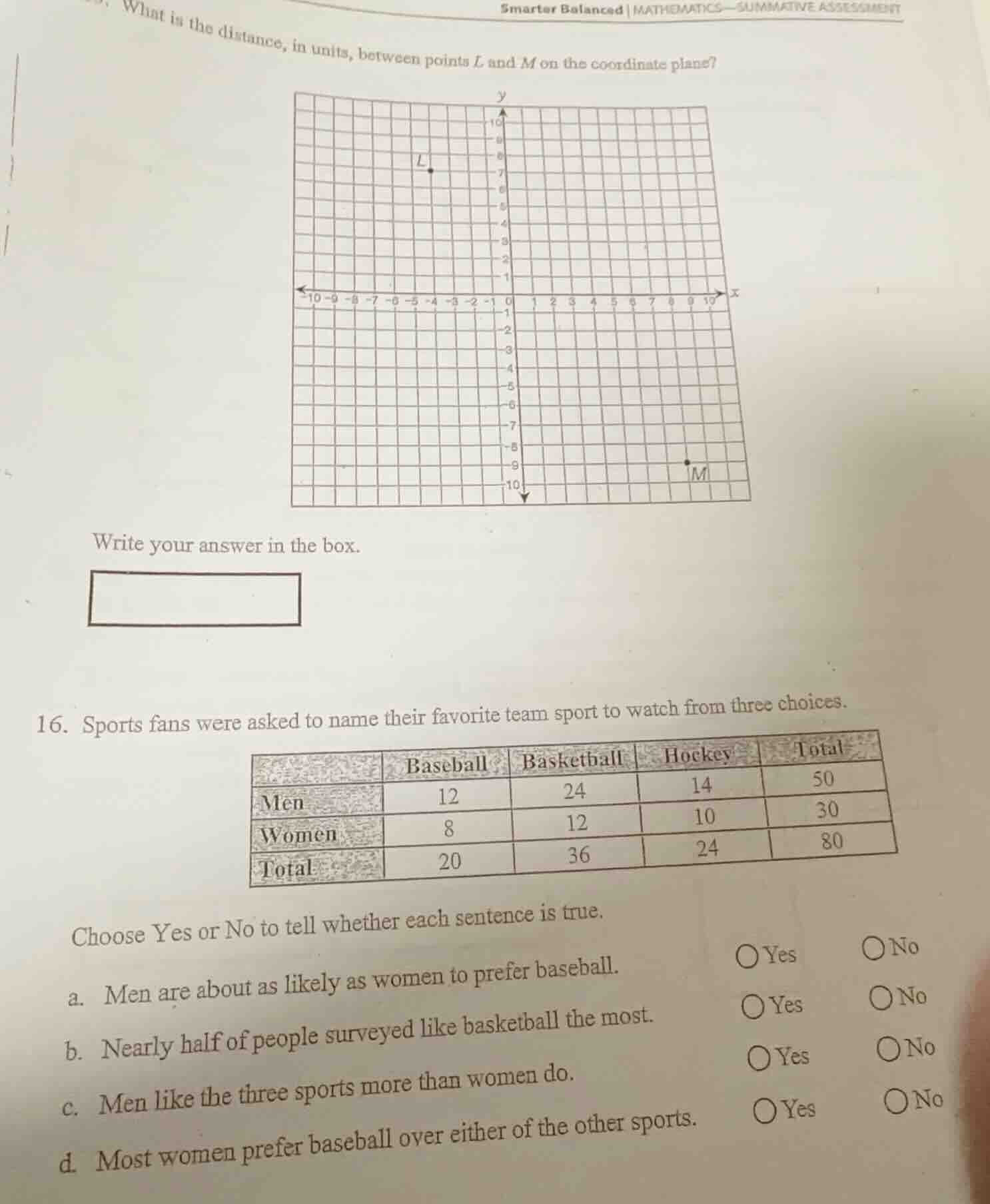 what is the distance, in units, between points l and m on the coordinat…