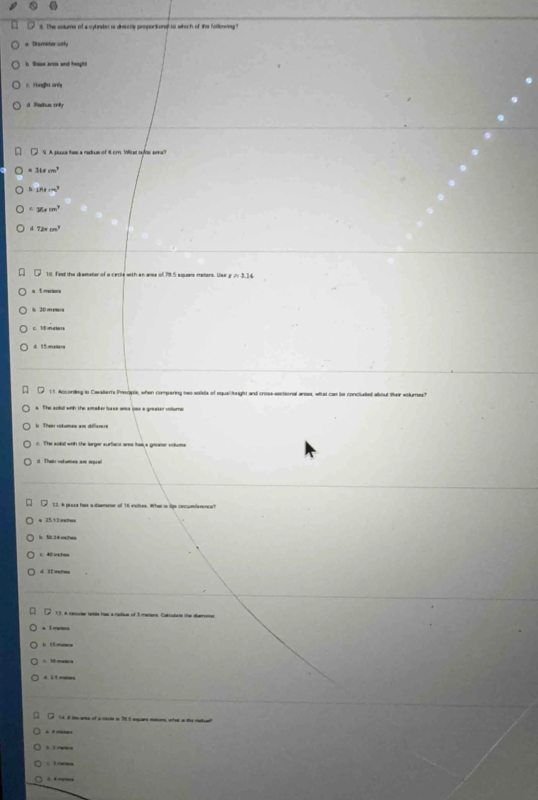 8. the volume of a cylinder is directly proportional to which of the fo…