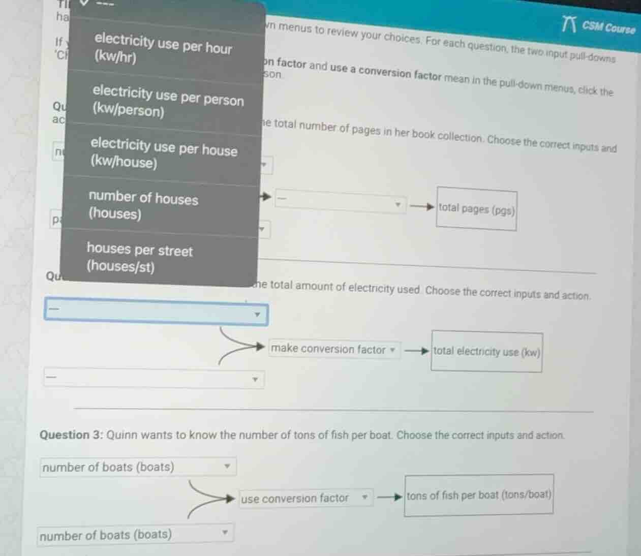 wn menus to review your choices. for each question, the two input pull …