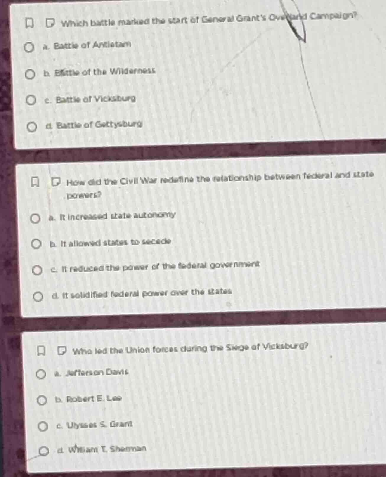 1. which battle marked the start of general grants overland campaign? a…