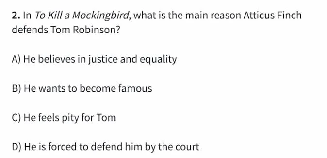 2. in to kill a mockingbird, what is the main reason atticus finch defe…