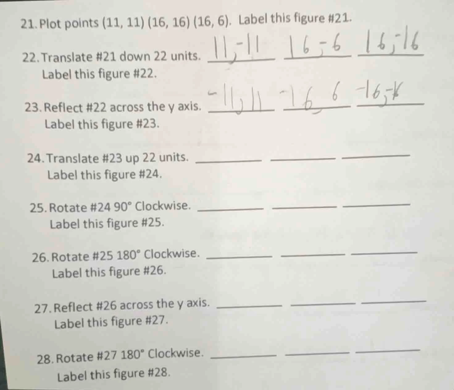 21. plot points (11, 11) (16, 16) (16, 6). label this figure #21. 22. t…