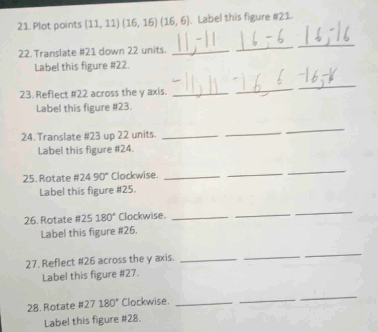 21. plot points (11, 11) (16, 16) (16, 6). label this figure #21. 22. t…