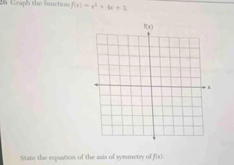 26 graph the function $f(x) = x^2 + 4x + 3$. state the equation of the …