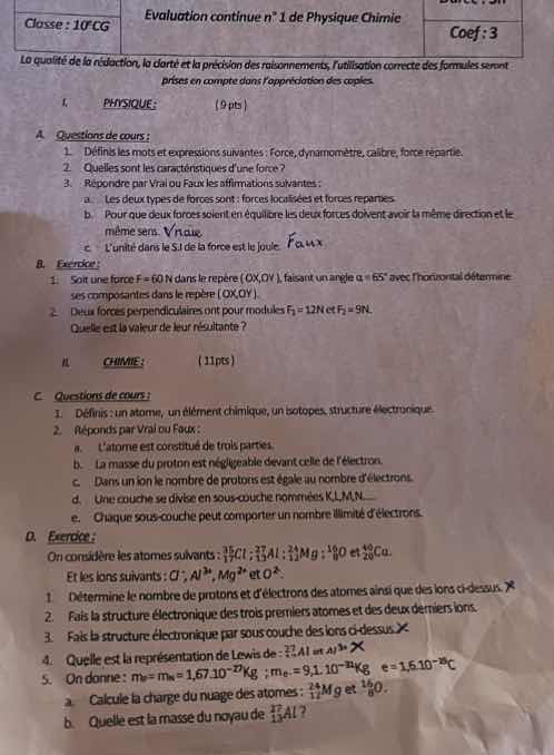 evaluation continue n°1 de physique chimie coef: 3 la qualité de la réd…