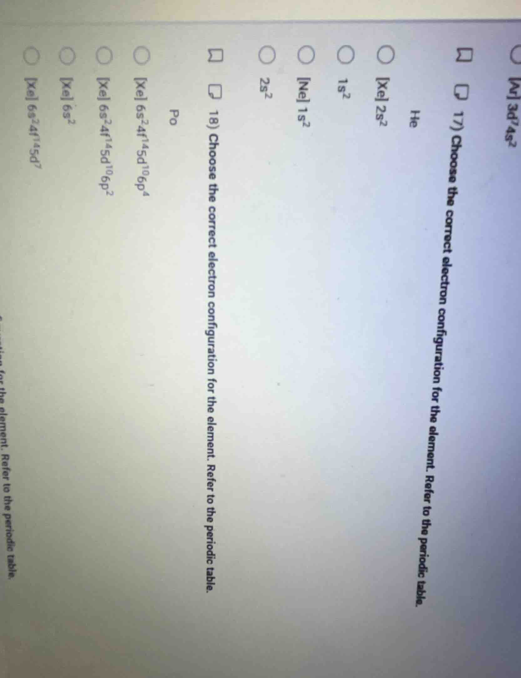 17) choose the correct electron configuration for the element. refer to…
