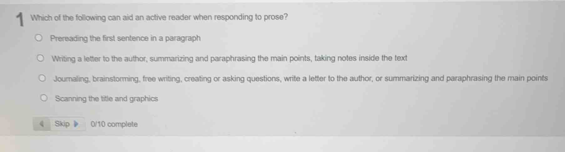 1 which of the following can aid an active reader when responding to pr…