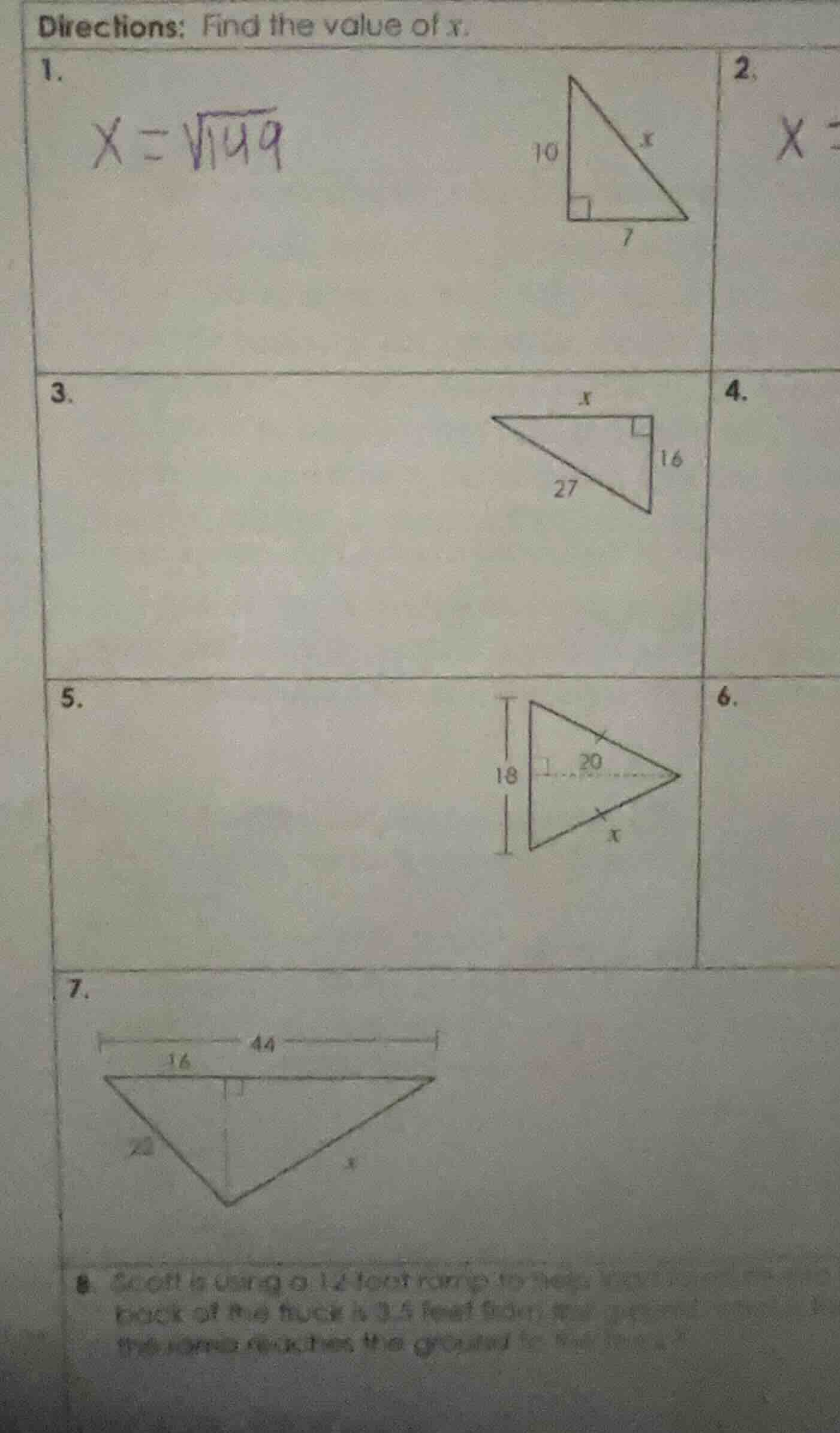 directions: find the value of x. 1. 2. 3. 4. 5. 6. 7. 8. scott is using…