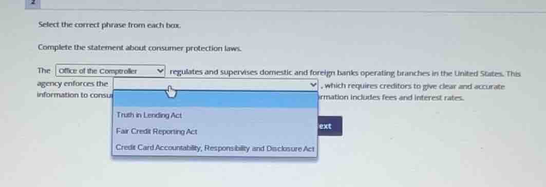 select the correct phrase from each box. complete the statement about c…
