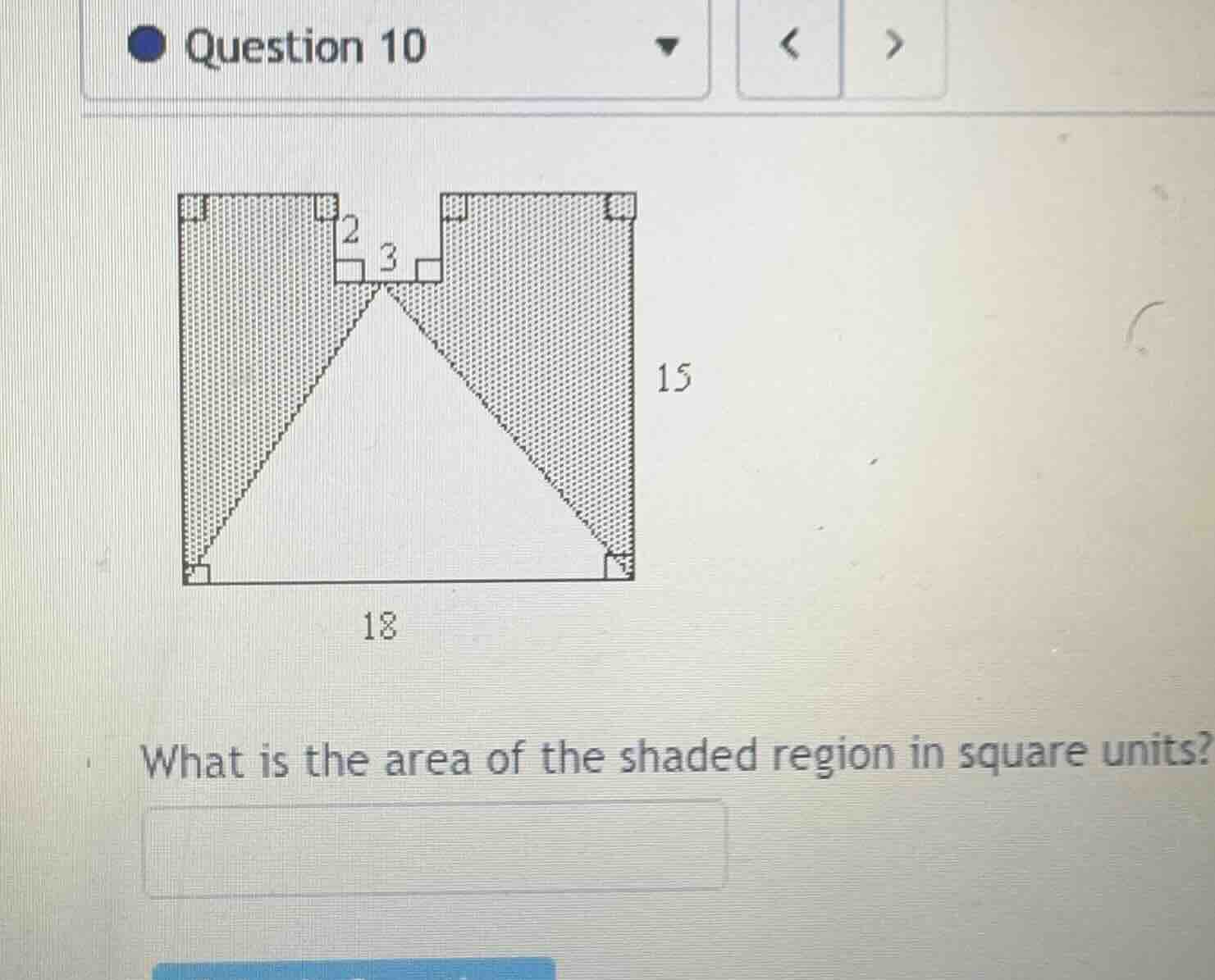 question 10 what is the area of the shaded region in square units?
