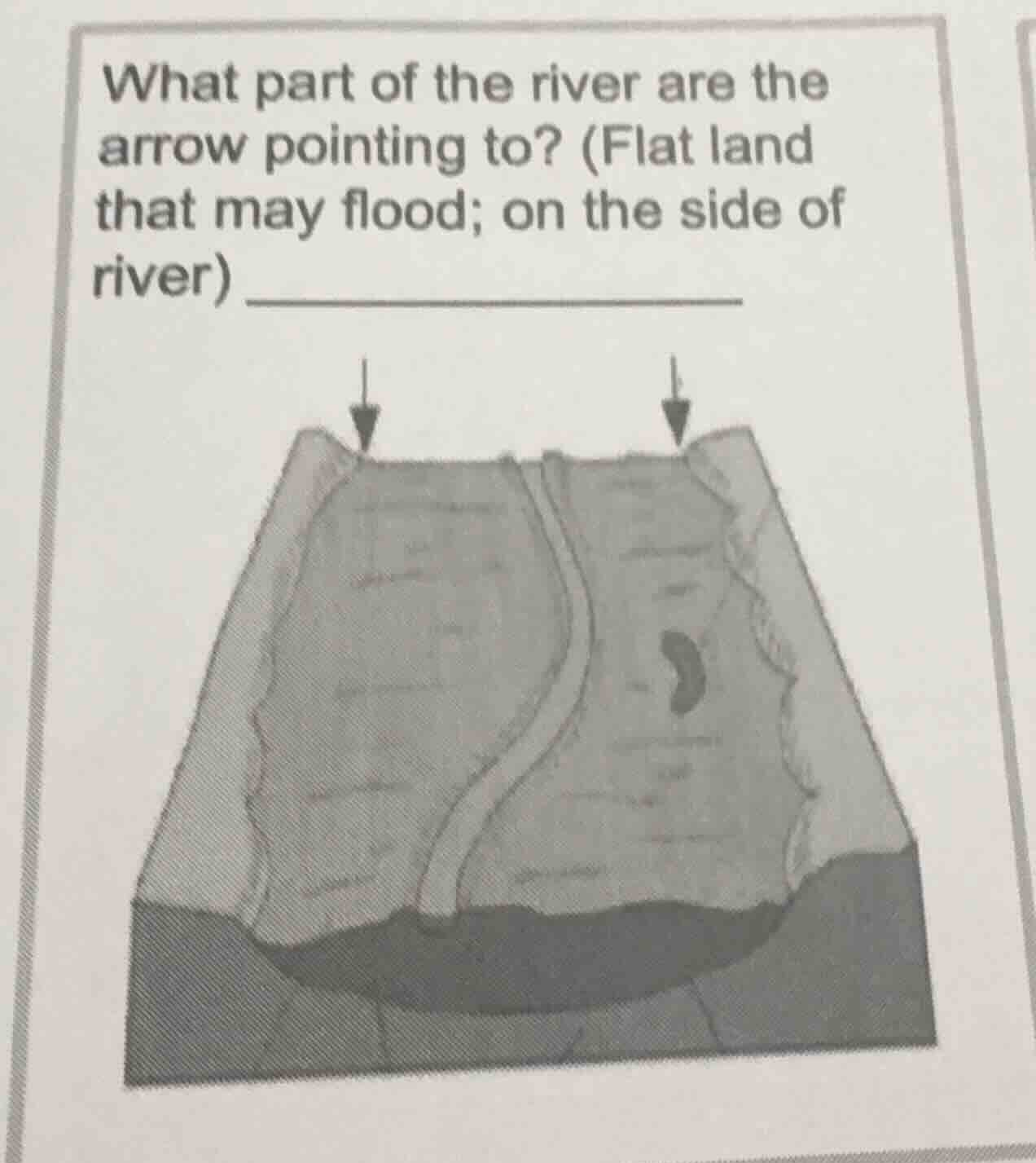 what part of the river are the arrow pointing to? (flat land that may f…