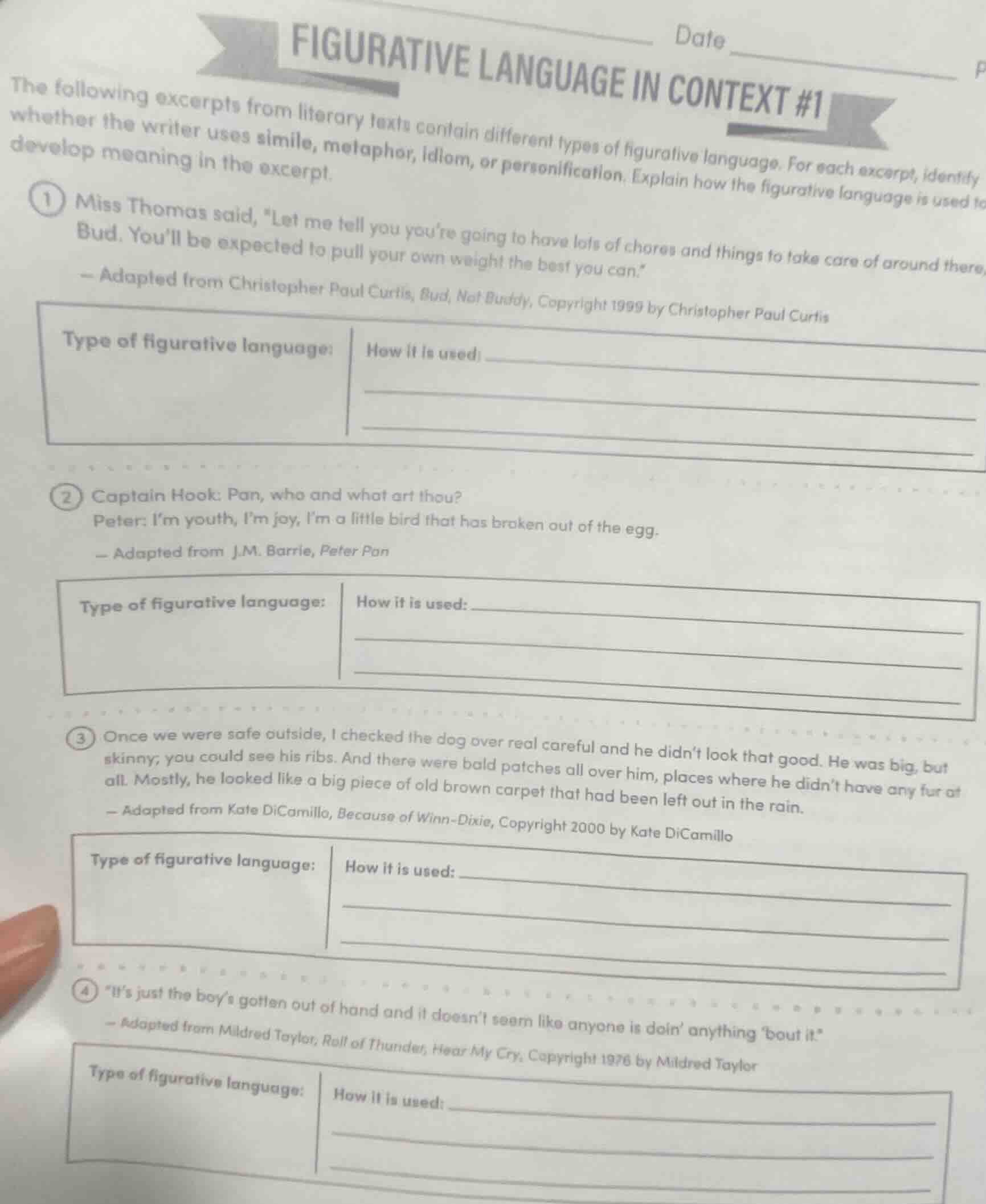 figurative language in context #1 date the following excerpts from lite…