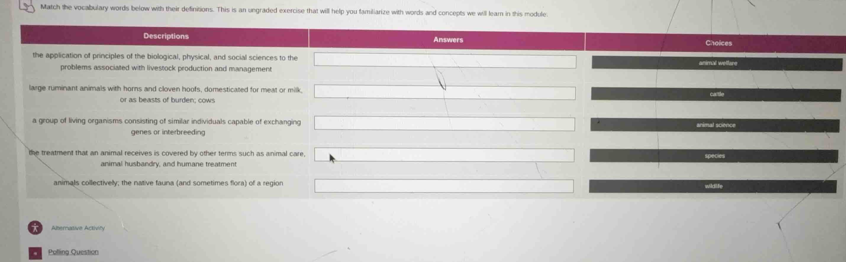 match the vocabulary words below with their definitions. this is an ung…