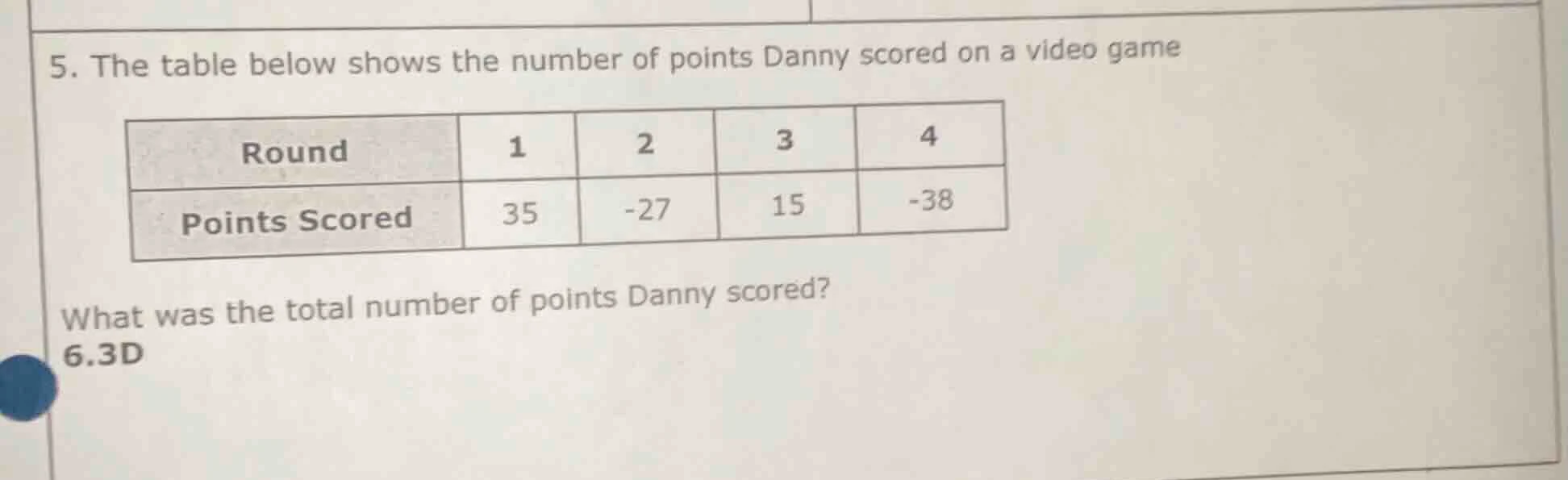 5. the table below shows the number of points danny scored on a video g…