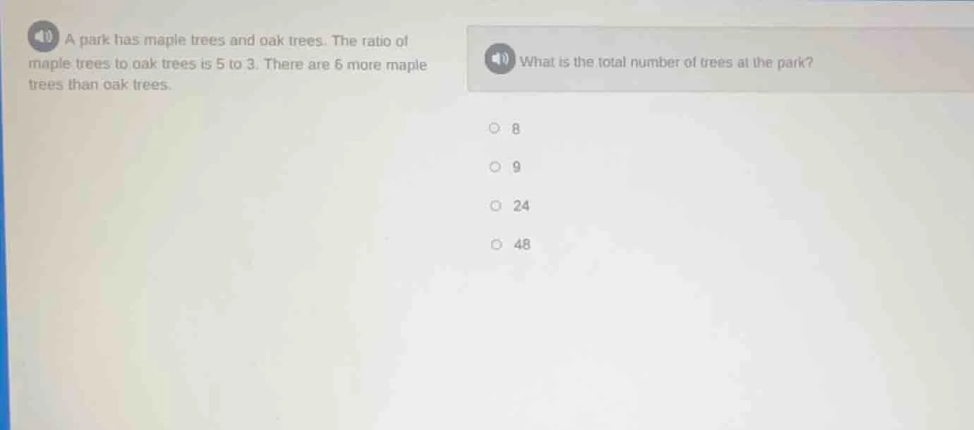 a park has maple trees and oak trees. the ratio of maple trees to oak t…