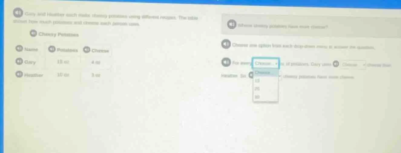 gary and heather each make cheesy potatoes using different recipes. the…