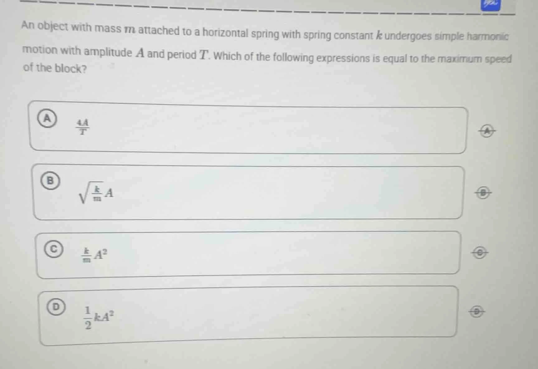 an object with mass ( m ) attached to a horizontal spring with spring c…