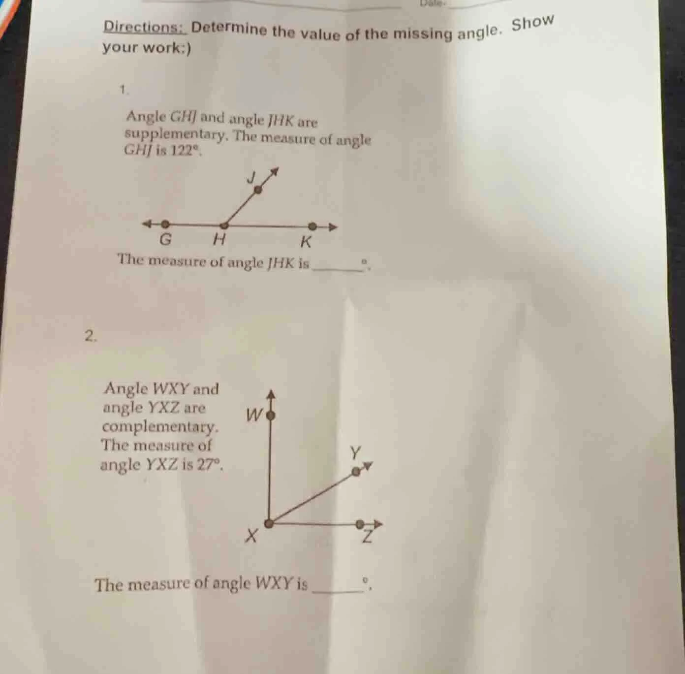 directions: determine the value of the missing angle. show your work:) …