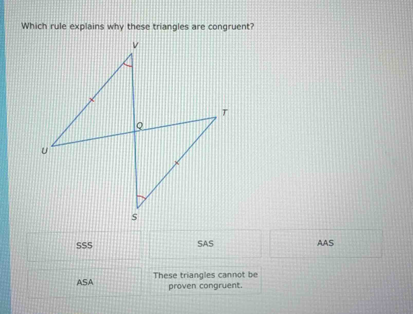 which rule explains why these triangles are congruent? sss sas aas asa …