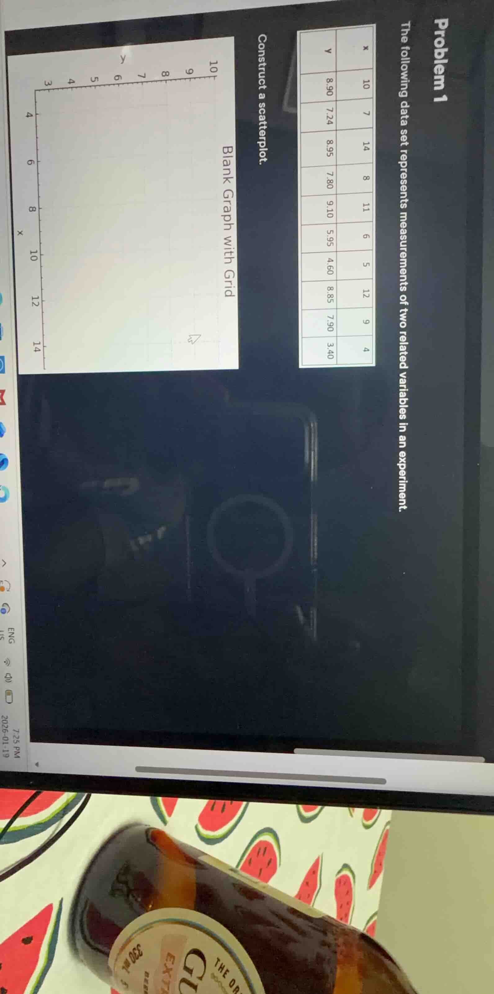 problem 1 the following data set represents measurements of two related…