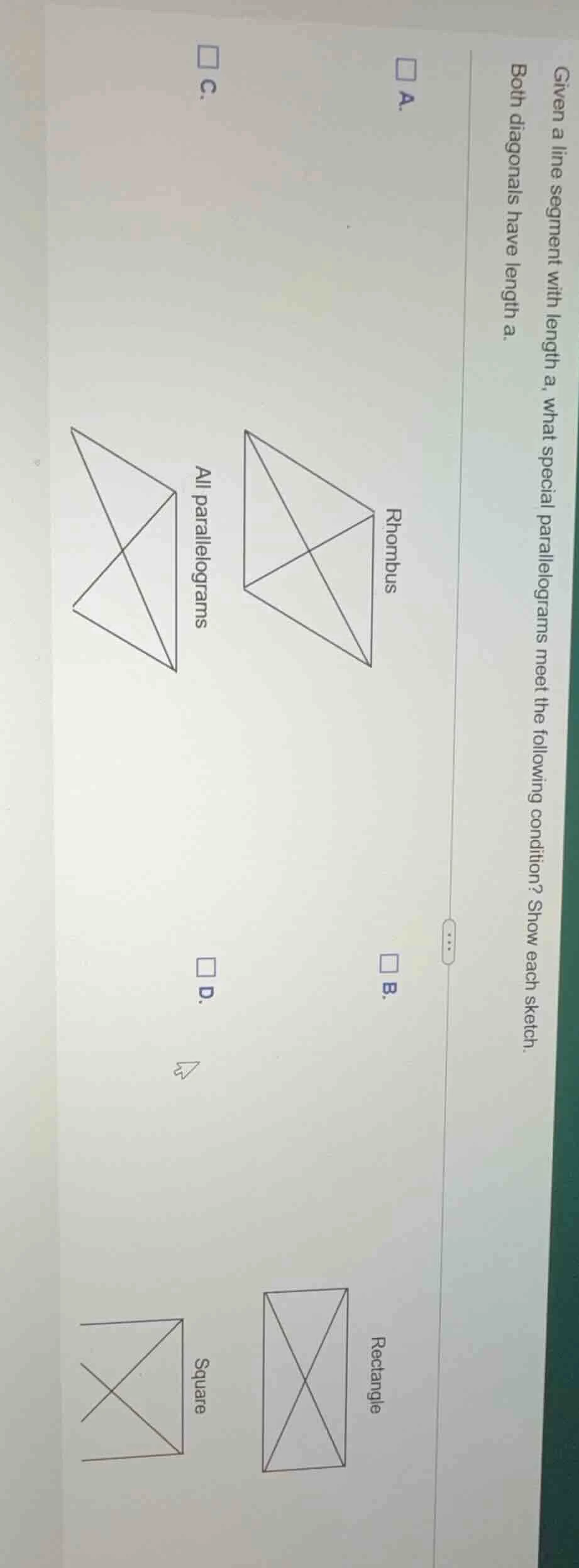 given a line segment with length a, what special parallelograms meet th…