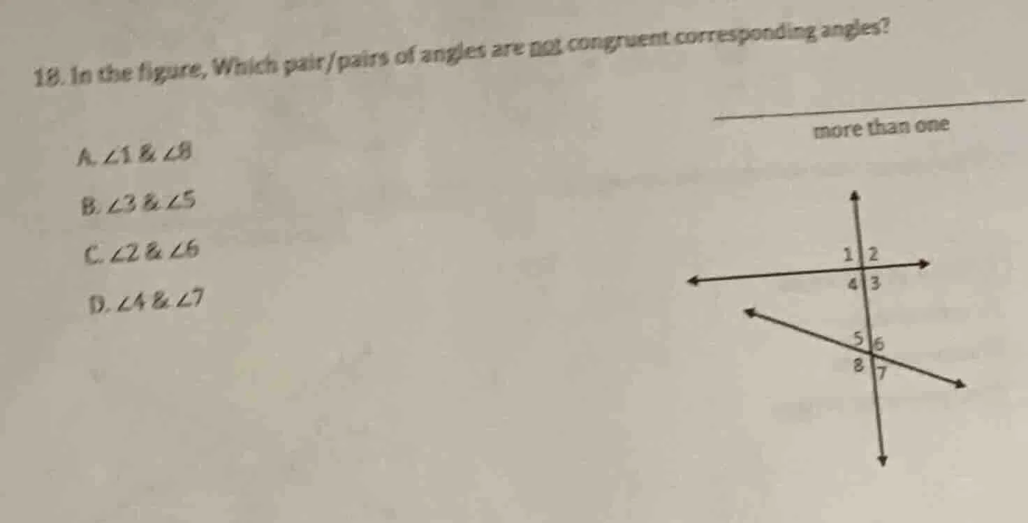 18. in the figure, which pair/pairs of angles are not congruent corresp…