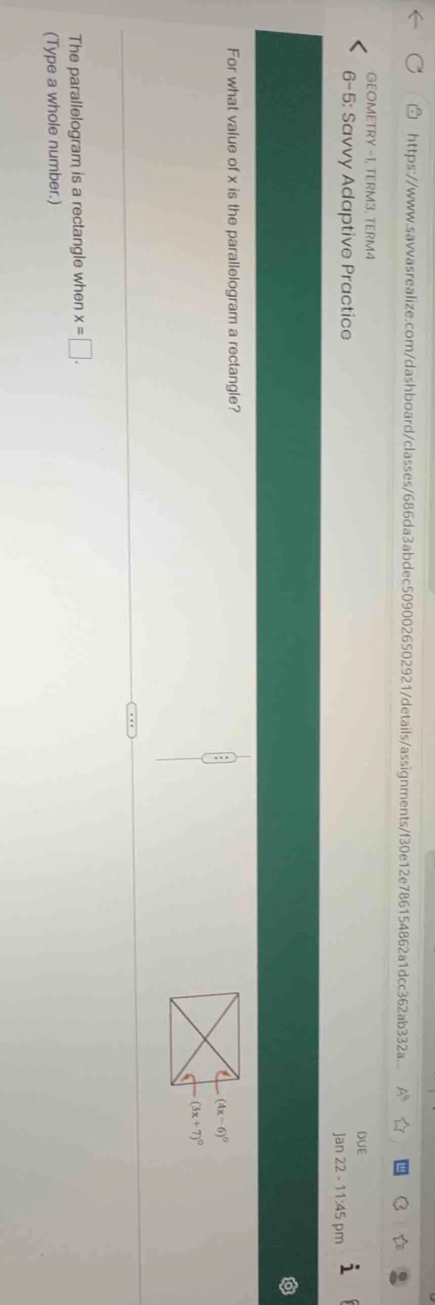 for what value of x is the parallelogram a rectangle? the parallelogram…