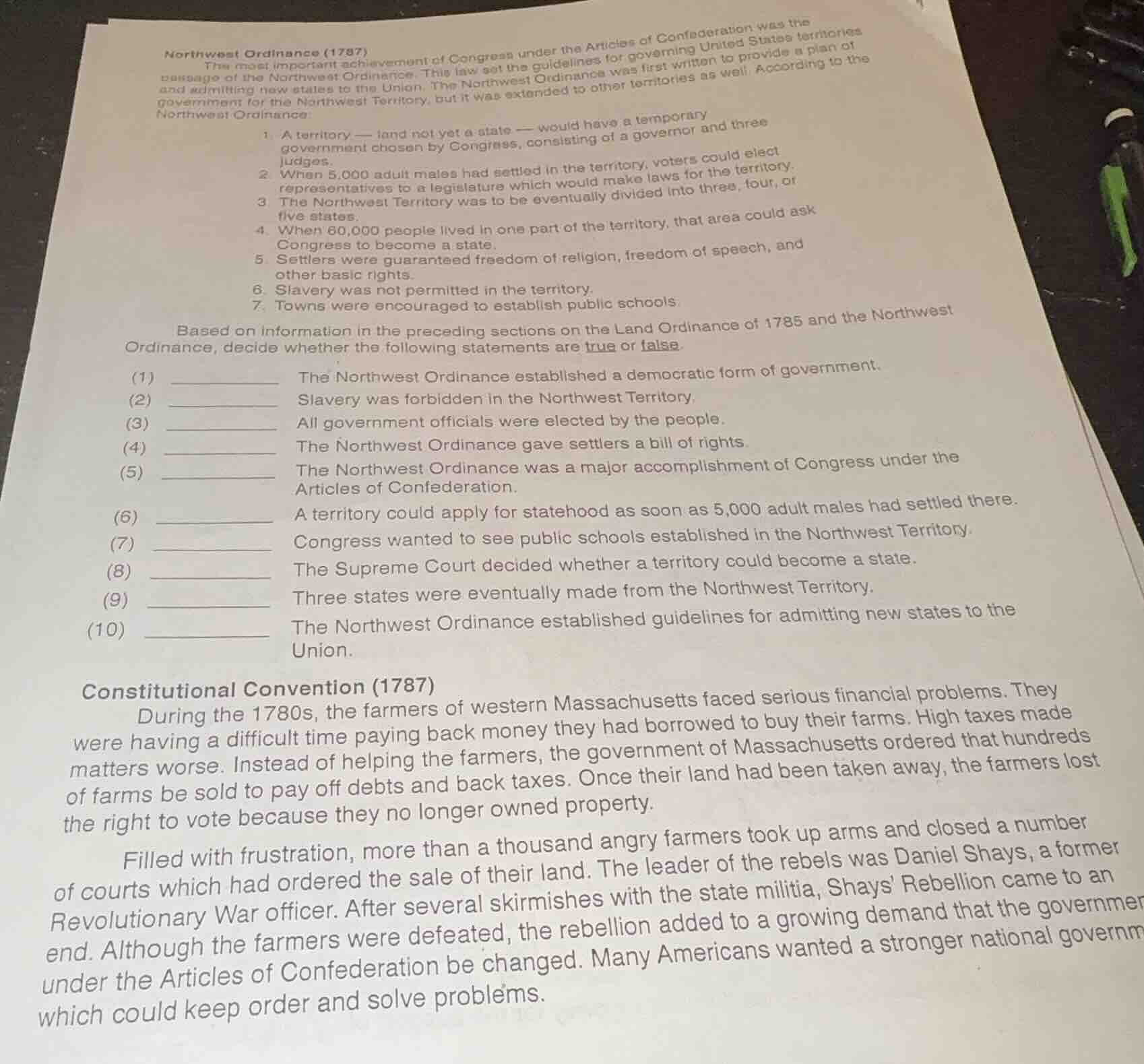 northwest ordinance (1787) the most important achievement of congress u…