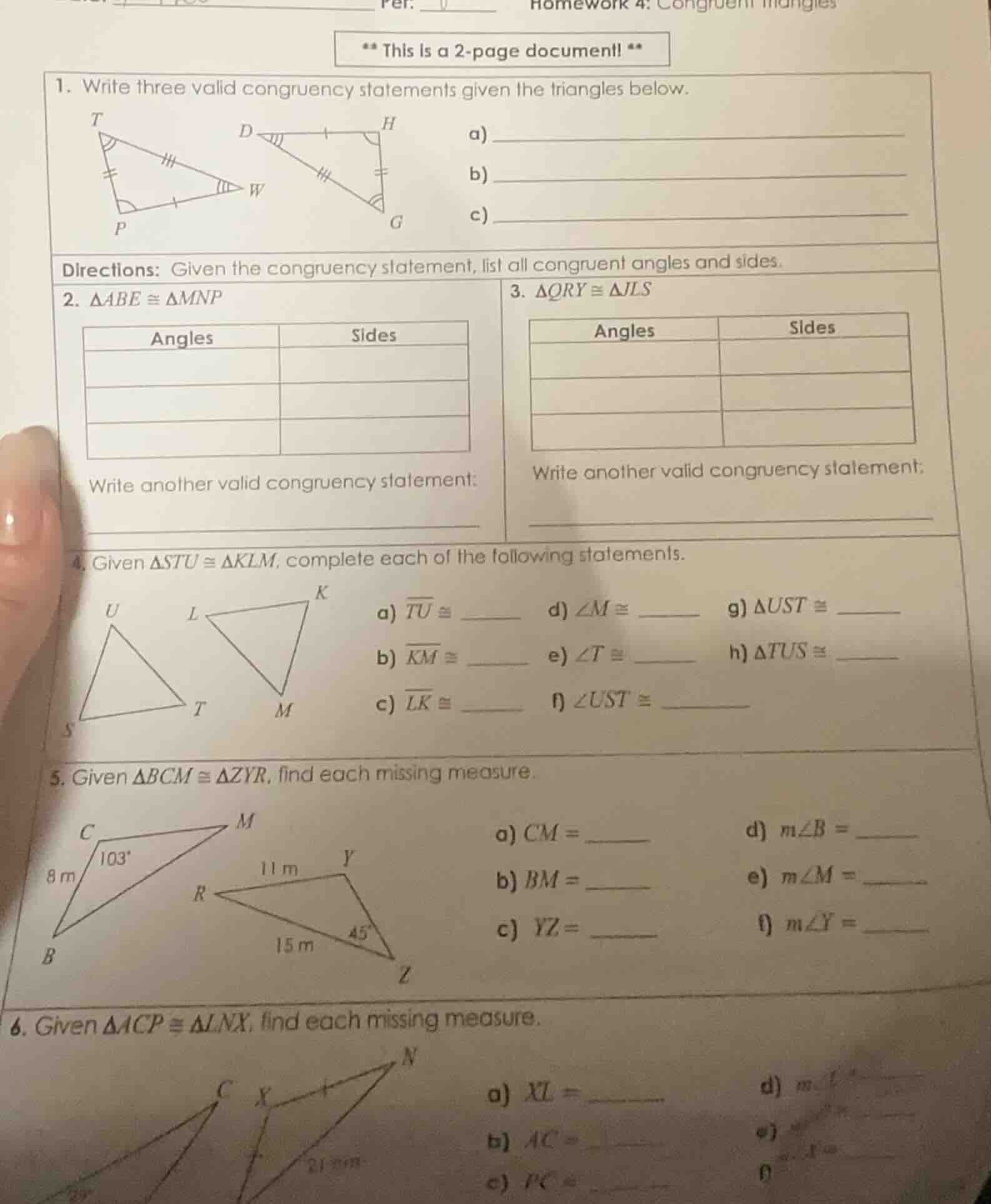 per. homework 4: congruent triangles ** this is a 2 - page document! **…