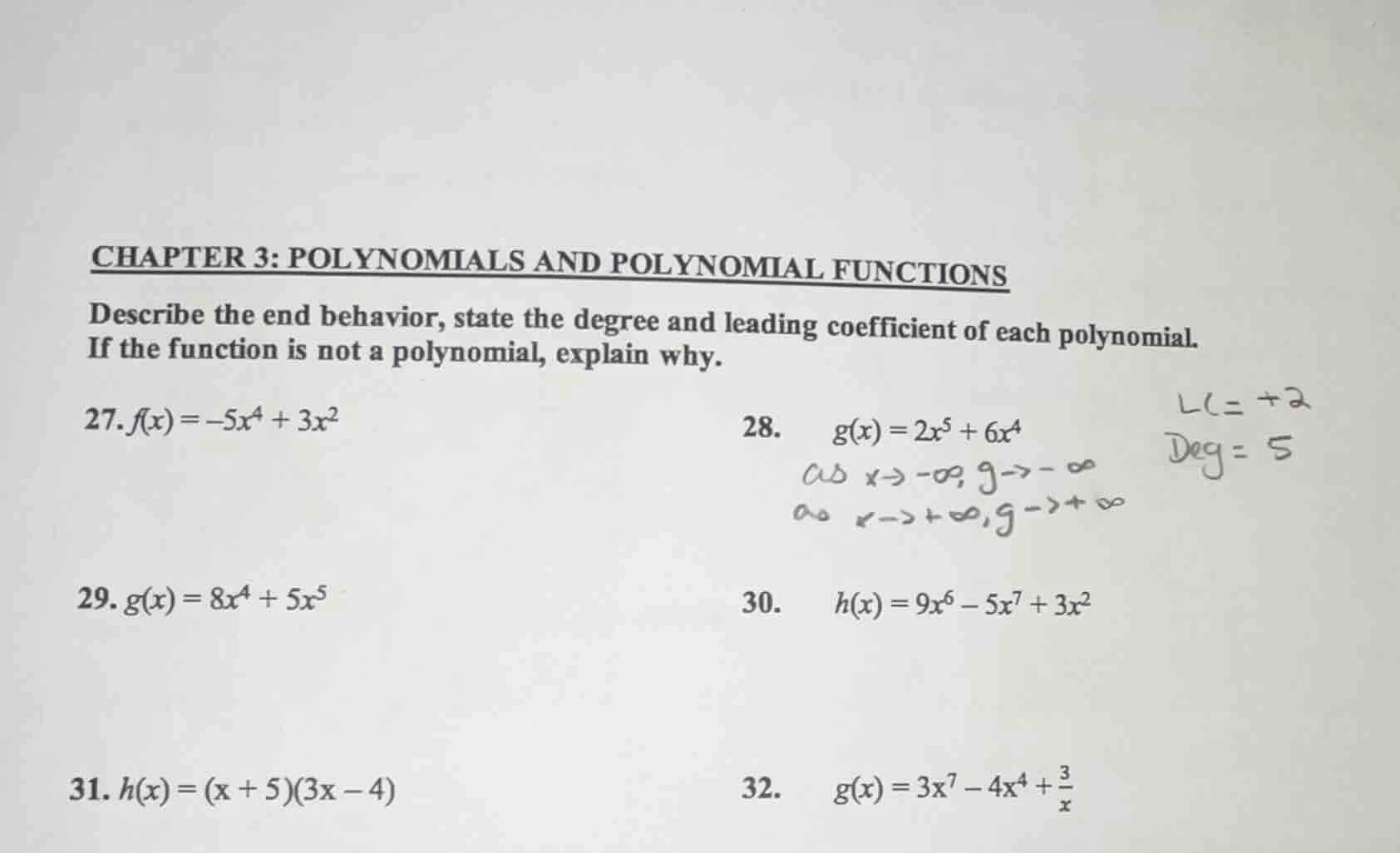 chapter 3: polynomials and polynomial functions describe the end behavi…
