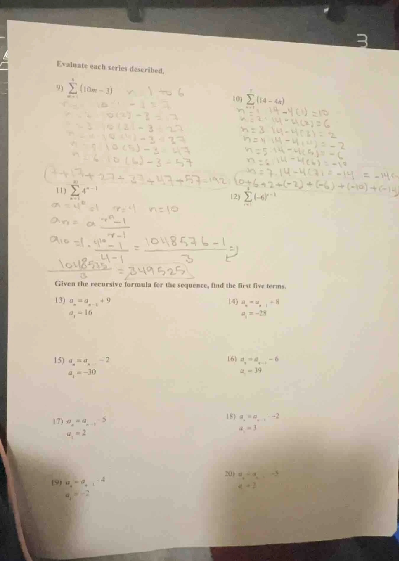 evaluate each series described. 9) \\(\\sum_{m = 1}^{6} (10m - 3)\\) 10…