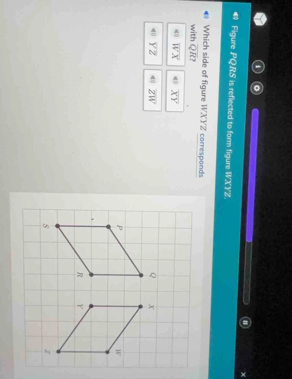 figure pqrs is reflected to form figure wxyz. which side of figure wxyz…
