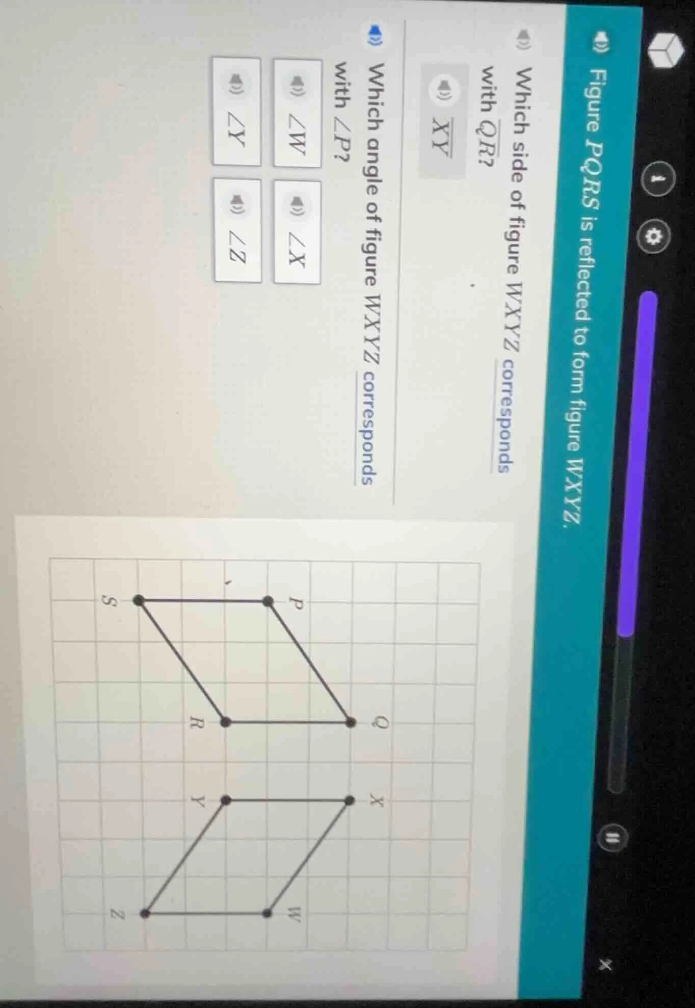 figure pqrs is reflected to form figure wxyz. which side of figure wxyz…