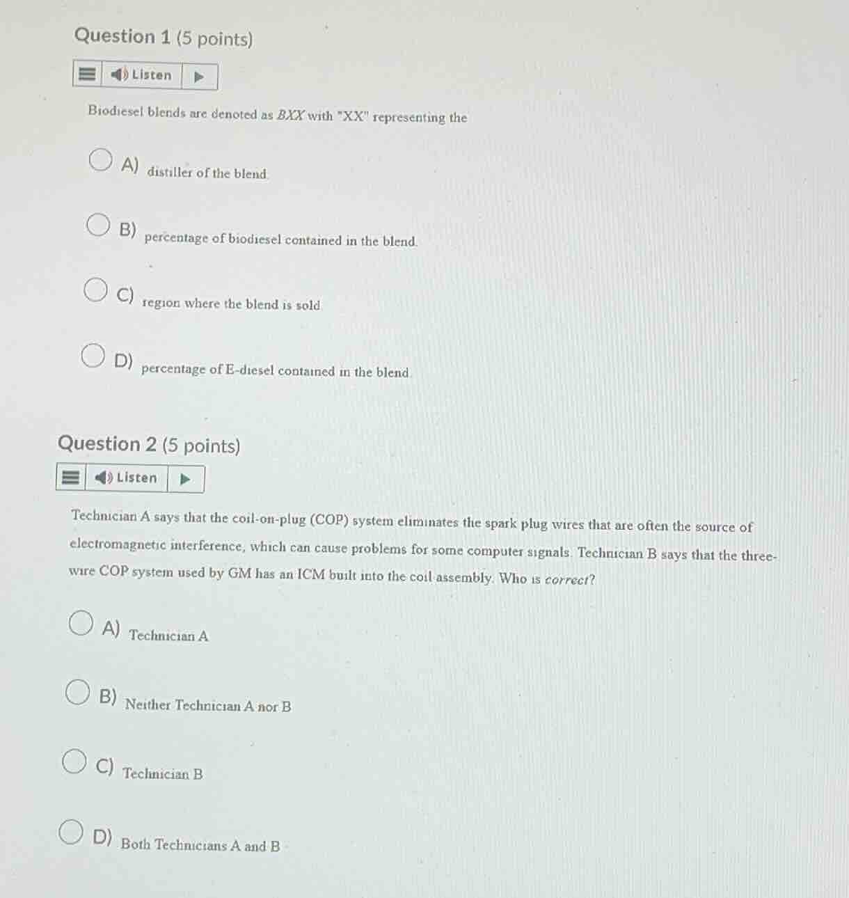 question 1 (5 points) biodiesel blends are denoted as bxx with \xx\ rep…