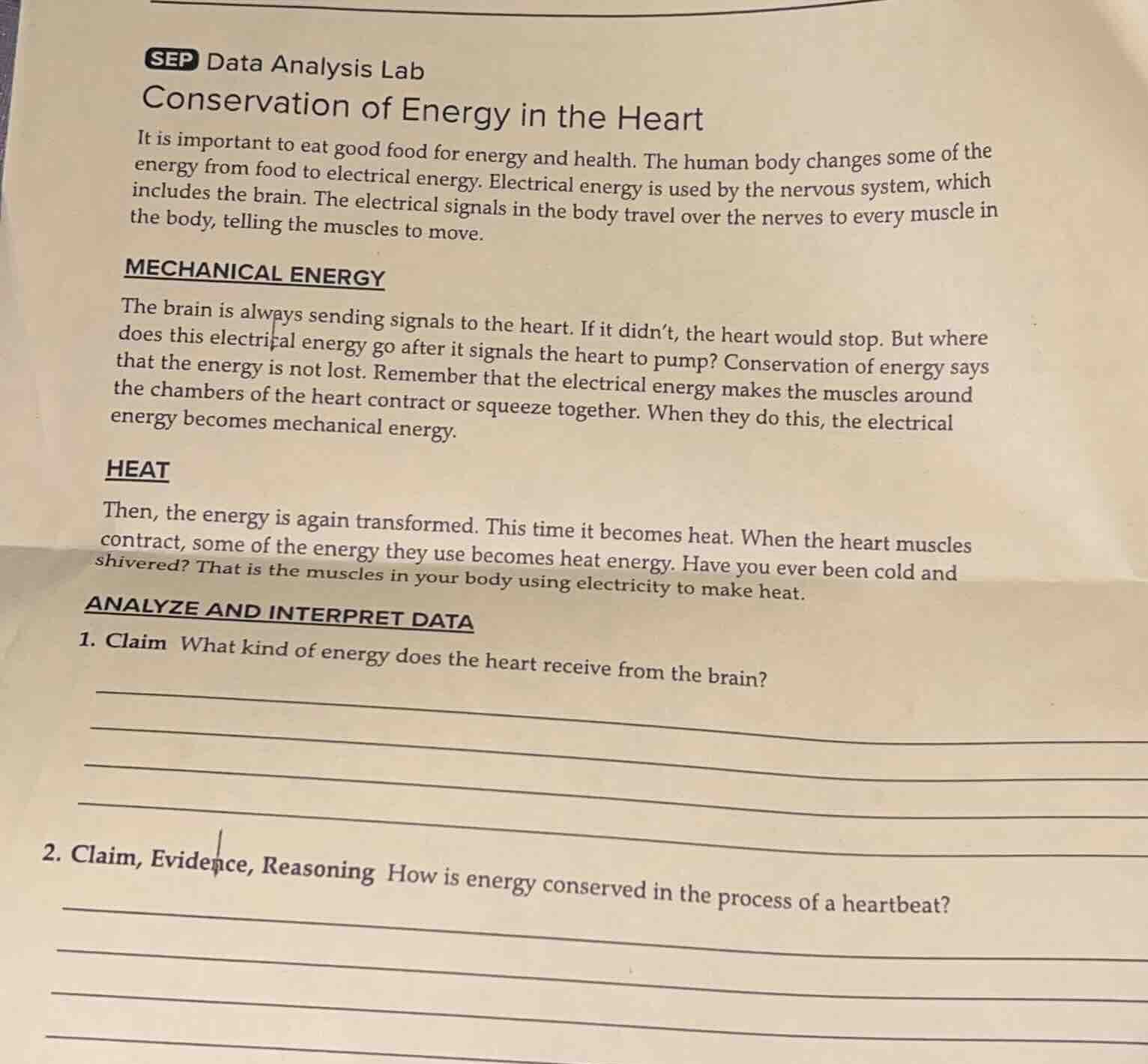 sep data analysis lab conservation of energy in the heart it is importa…