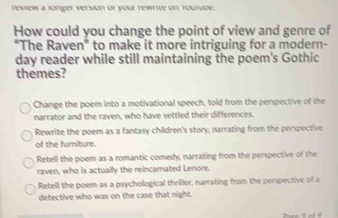 how could you change the point of view and genre of “the raven” to make…