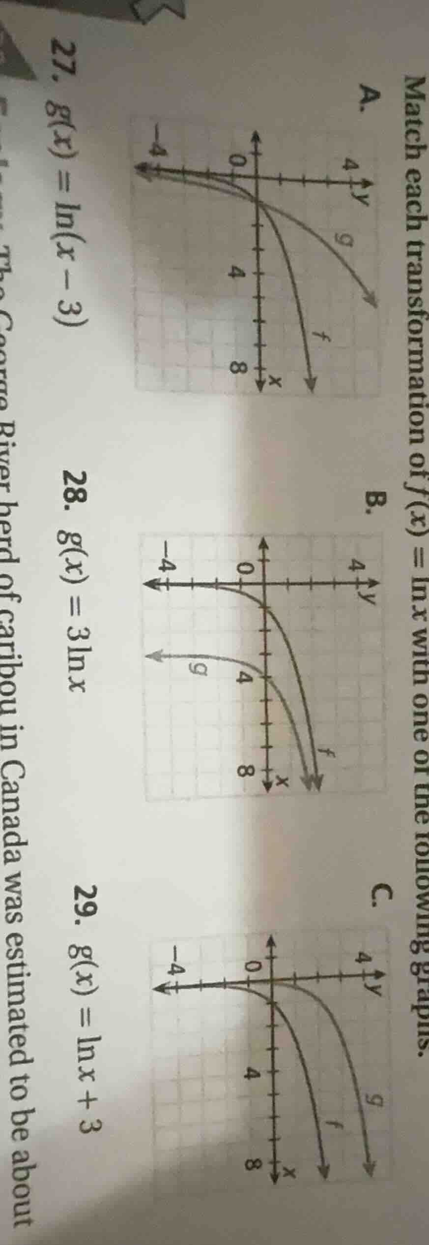 match each transformation of ( f(x) = ln x ) with one of the following …